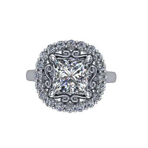 Alayah Princess Shape Halo Engagement Ring in 14K White Gold