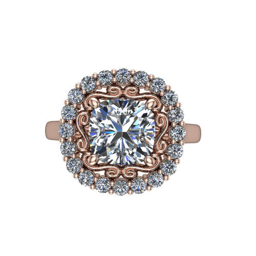 Alayah Cushion Shape Halo Engagement Ring in 14K Rose Gold