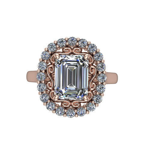 Alayah Emerald Shape Halo Engagement Ring in 14K Rose Gold