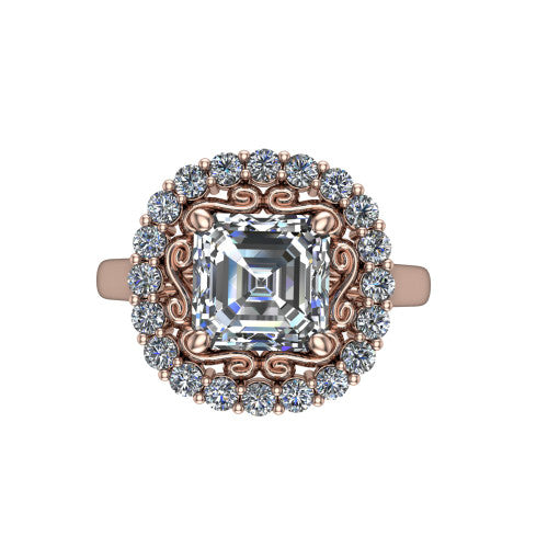 Alayah Square Emerald Shape Halo Engagement Ring in 14K Rose Gold