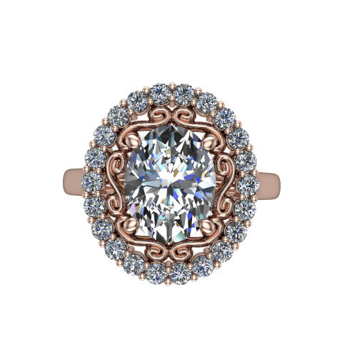 Alayah Oval Shape Halo Engagement Ring in 14K Rose Gold