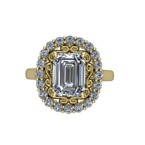 Alayah Emerald Shape Halo Engagement Ring in 14K Yellow Gold