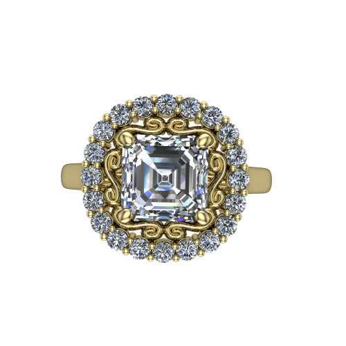 Alayah Square Emerald Shape Halo Engagement Ring in 18K Yellow Gold