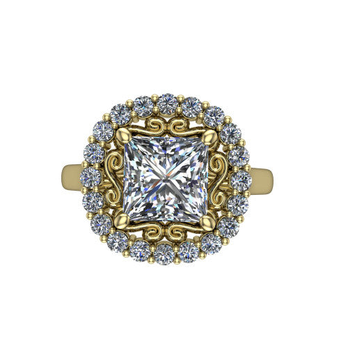Alayah Princess Shape Halo Engagement Ring in 14K Yellow Gold