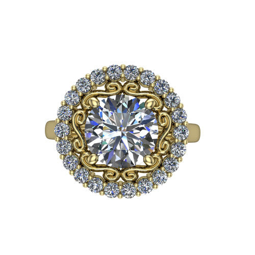 Alayah Round Shape Halo Engagement Ring in 18K Yellow Gold