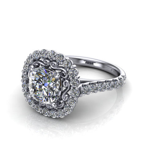 Viviana Cushion Shape Halo Engagement Ring in 14K White Gold