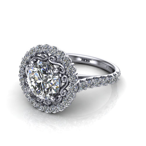 Viviana Round Shape Halo Engagement Ring in 14K White Gold