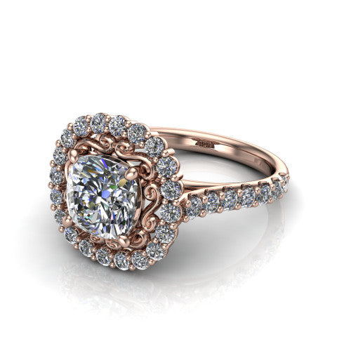 Viviana Cushion Shape Halo Engagement Ring in 18K Rose Gold
