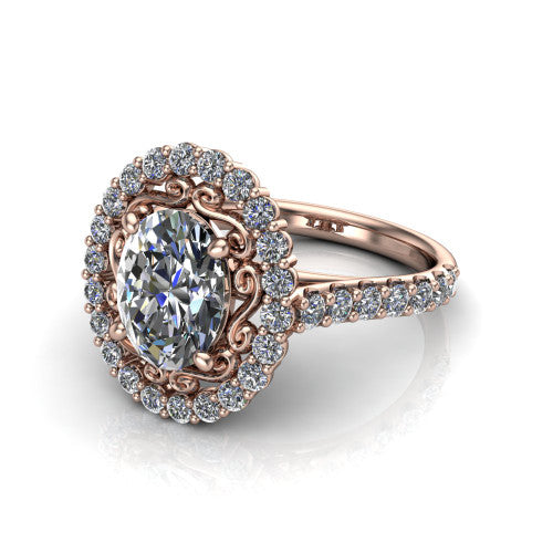 Viviana Oval Shape Halo Engagement Ring in 18K Rose Gold
