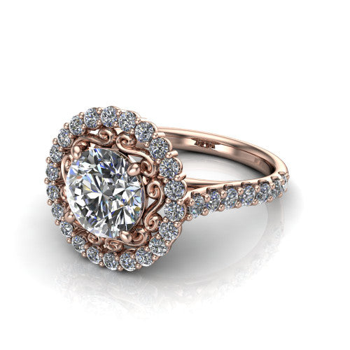 Viviana Round Shape Halo Engagement Ring in 18K Rose Gold