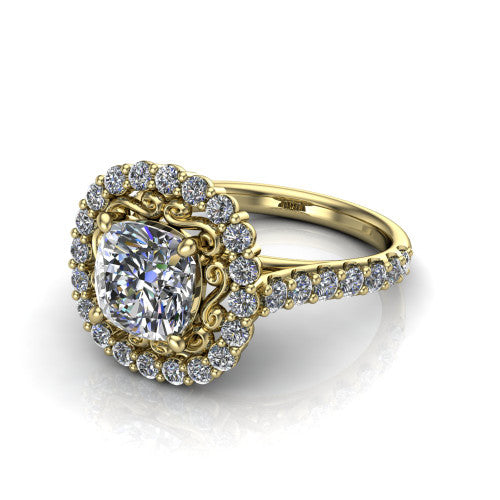 Viviana Cushion Shape Halo Engagement Ring in 14K Yellow Gold