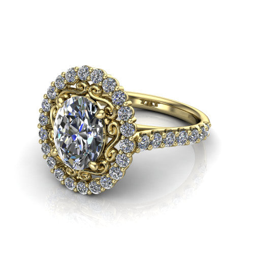 Viviana Oval Shape Halo Engagement Ring in 18K Yellow Gold