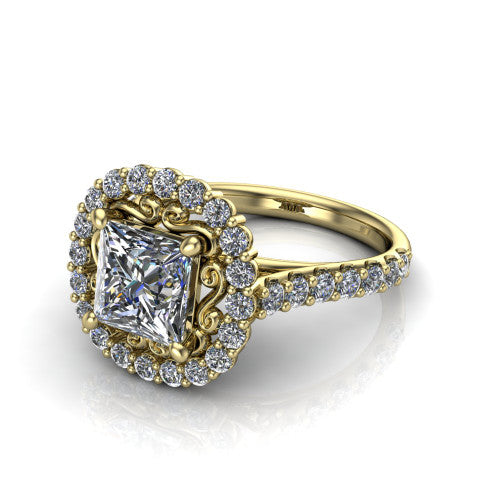 Viviana Princess Shape Halo Engagement Ring in 18K Yellow Gold