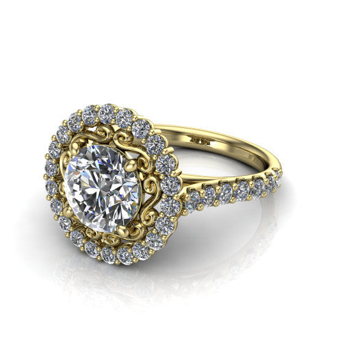 Viviana Round Shape Halo Engagement Ring in 18K Yellow Gold