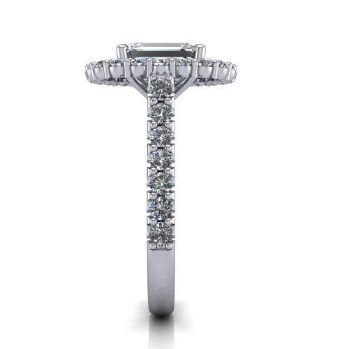 Viviana Emerald Shape Halo Engagement Ring in 14K White Gold