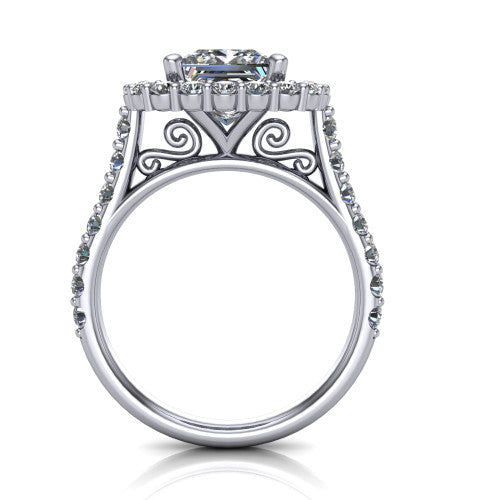 Viviana Princess Shape Halo Engagement Ring in 18K White Gold