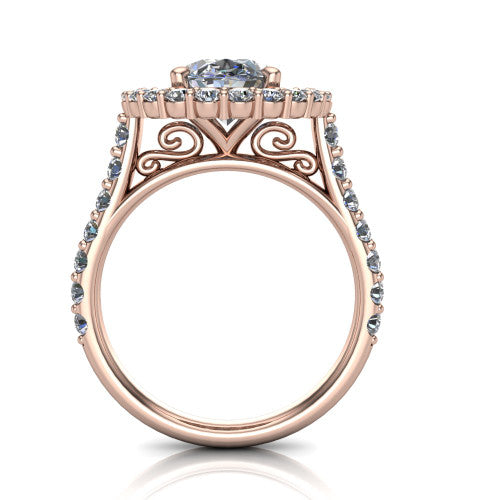 Viviana Oval Shape Halo Engagement Ring in 14K Rose Gold