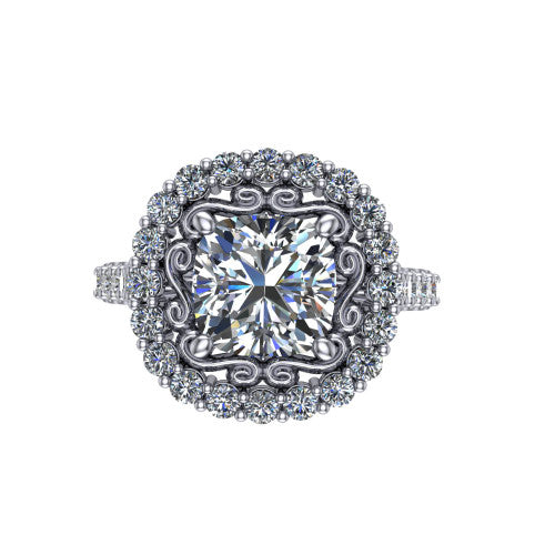 Viviana Cushion Shape Halo Engagement Ring in 18K White Gold