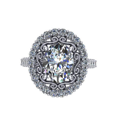 Viviana Oval Shape Halo Engagement Ring in 18K White Gold