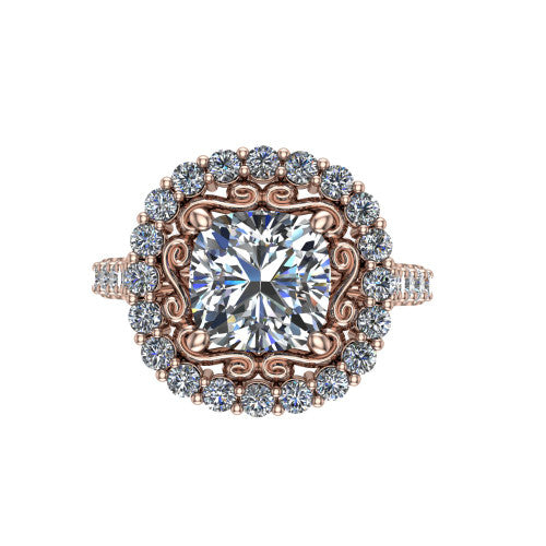 Viviana Cushion Shape Halo Engagement Ring in 18K Rose Gold