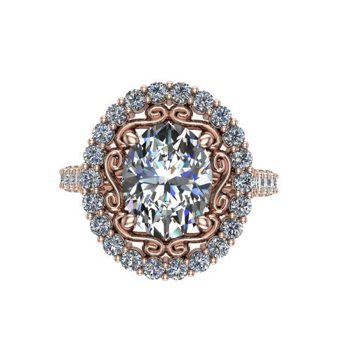 Viviana Oval Shape Halo Engagement Ring in 18K Rose Gold