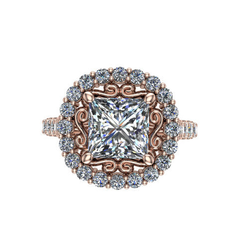 Viviana Princess Shape Halo Engagement Ring in 14K Rose Gold