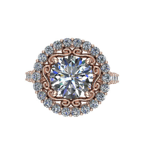Viviana Round Shape Halo Engagement Ring in 14K Rose Gold