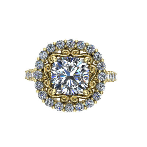 Viviana Cushion Shape Halo Engagement Ring in 18K Yellow Gold