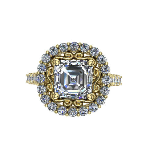 Viviana Square Emerald Shape Halo Engagement Ring in 14K Yellow Gold