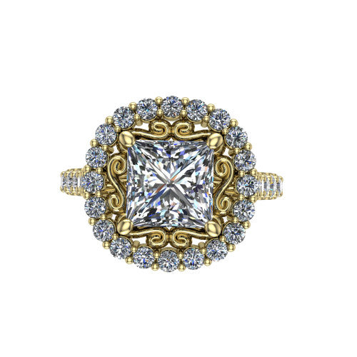 Viviana Princess Shape Halo Engagement Ring in 18K Yellow Gold