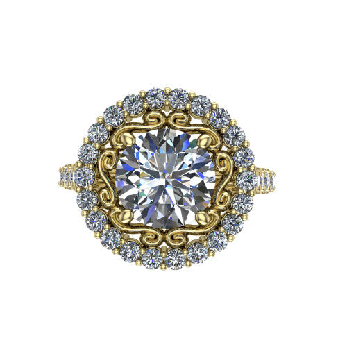 Viviana Round Shape Halo Engagement Ring in 18K Yellow Gold