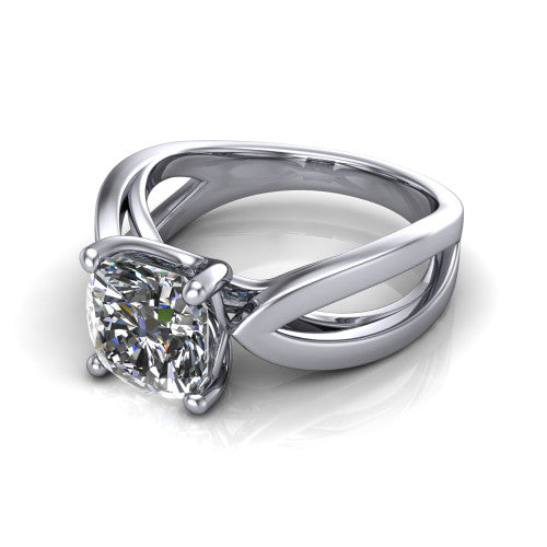 Aisha Cushion Shape Classic Engagement Ring in 18K White Gold