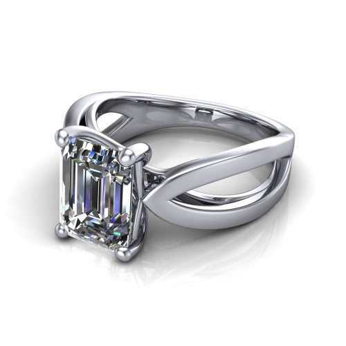 Aisha Emerald Shape Classic Engagement Ring in Platinum