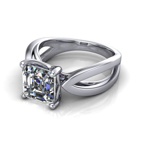 Aisha Square Emerald Shape Classic Engagement Ring in 14K White Gold