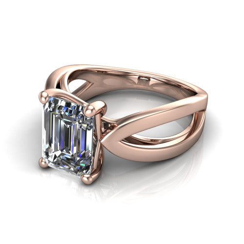 Aisha Emerald Shape Classic Engagement Ring in 14K Rose Gold