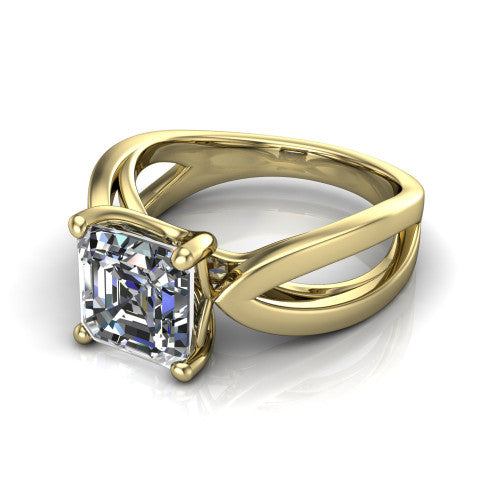 Aisha Square Emerald Shape Classic Engagement Ring in 14K Yellow Gold