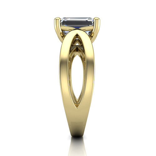 Aisha Emerald Shape Classic Engagement Ring in 14K Yellow Gold
