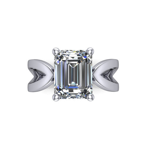 Aisha Emerald Shape Classic Engagement Ring in 14K White Gold
