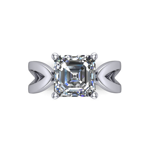 Aisha Square Emerald Shape Classic Engagement Ring in 14K White Gold