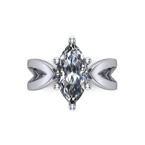 Aisha Marquise Shape Classic Engagement Ring in 14K White Gold