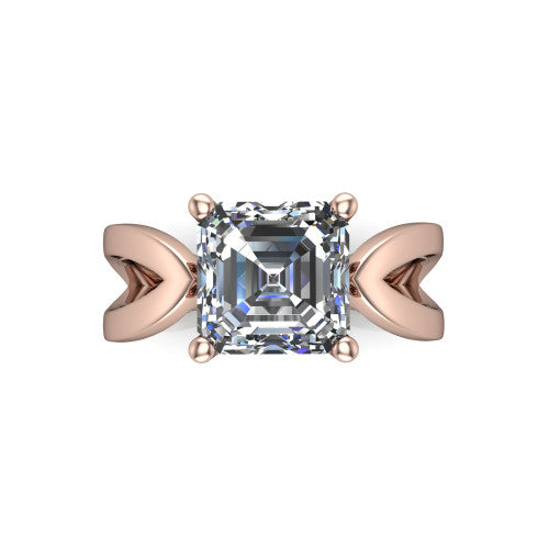 Aisha Square Emerald Shape Classic Engagement Ring in 14K Rose Gold