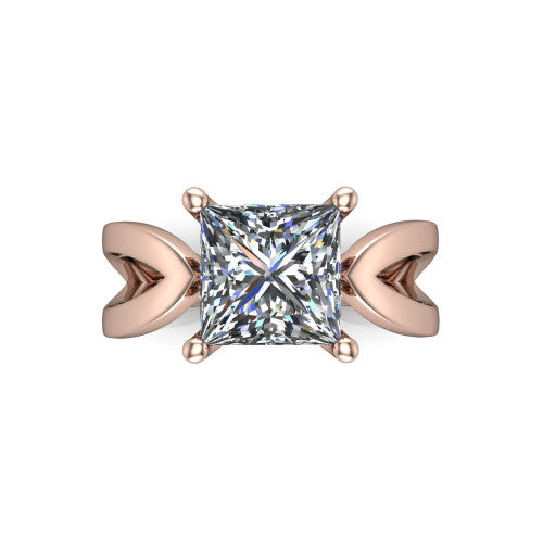 Aisha Princess Shape Classic Engagement Ring in 14K Rose Gold