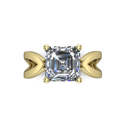 Aisha Square Emerald Shape Classic Engagement Ring in 14K Yellow Gold