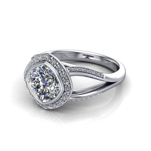 Cali Cushion Shape Halo Engagement Ring in 14K White Gold