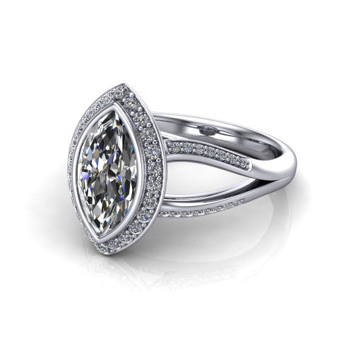 Cali Marquise Shape Halo Engagement Ring in 14K White Gold