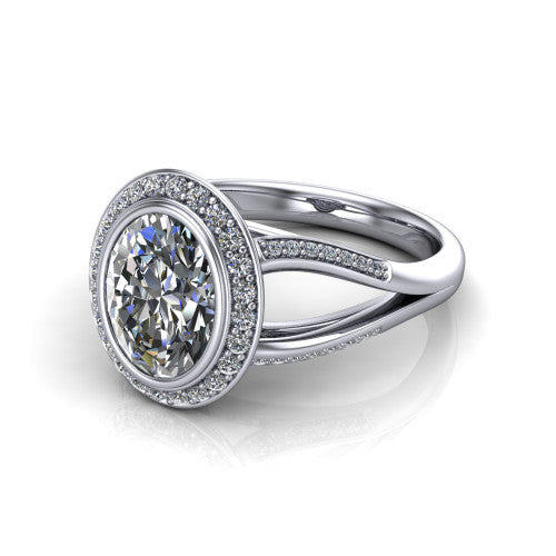 Cali Oval Shape Halo Engagement Ring in 18K White Gold