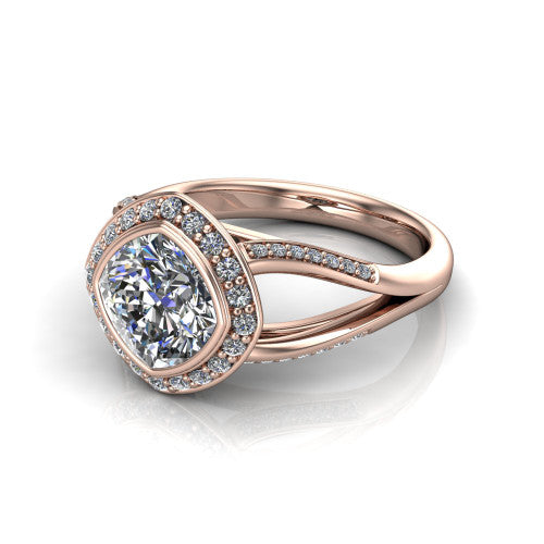 Cali Cushion Shape Halo Engagement Ring in 14K Rose Gold