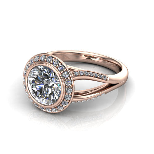 Cali Round Shape Halo Engagement Ring in 18K Rose Gold