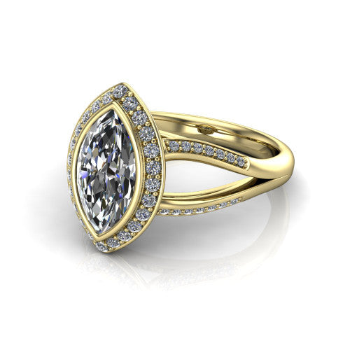 Cali Marquise Shape Halo Engagement Ring in 14K Yellow Gold