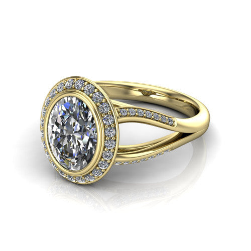 Cali Oval Shape Halo Engagement Ring in 18K Yellow Gold